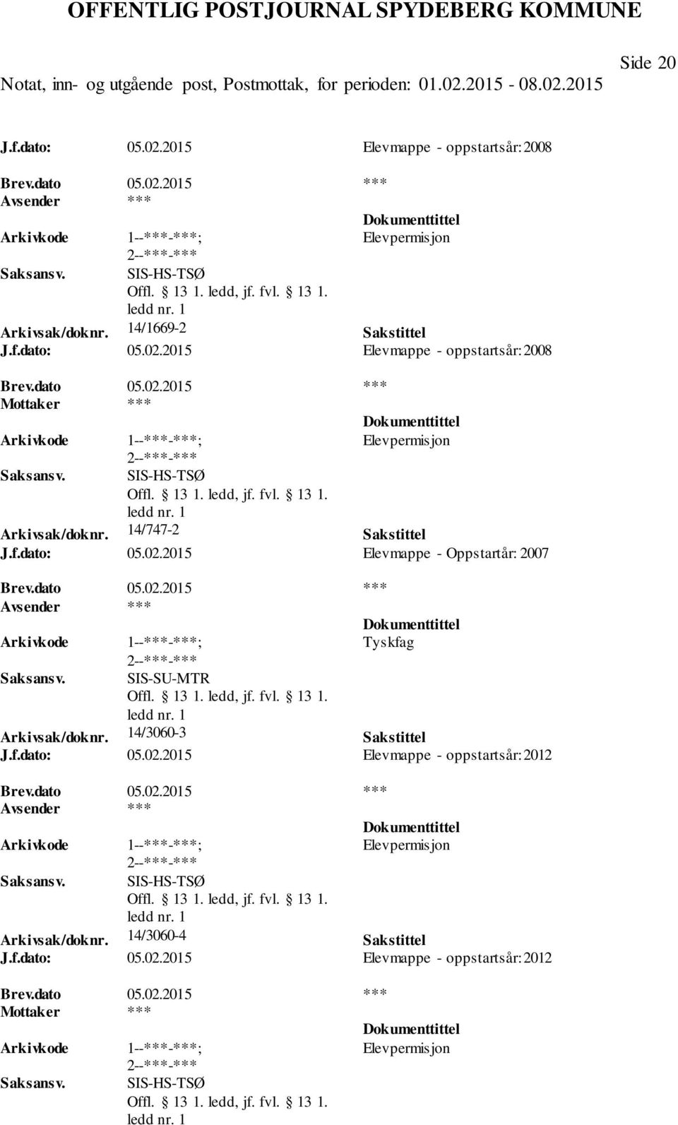 dato 05.02.2015 *** Elevpermisjon SIS-HS-TSØ 