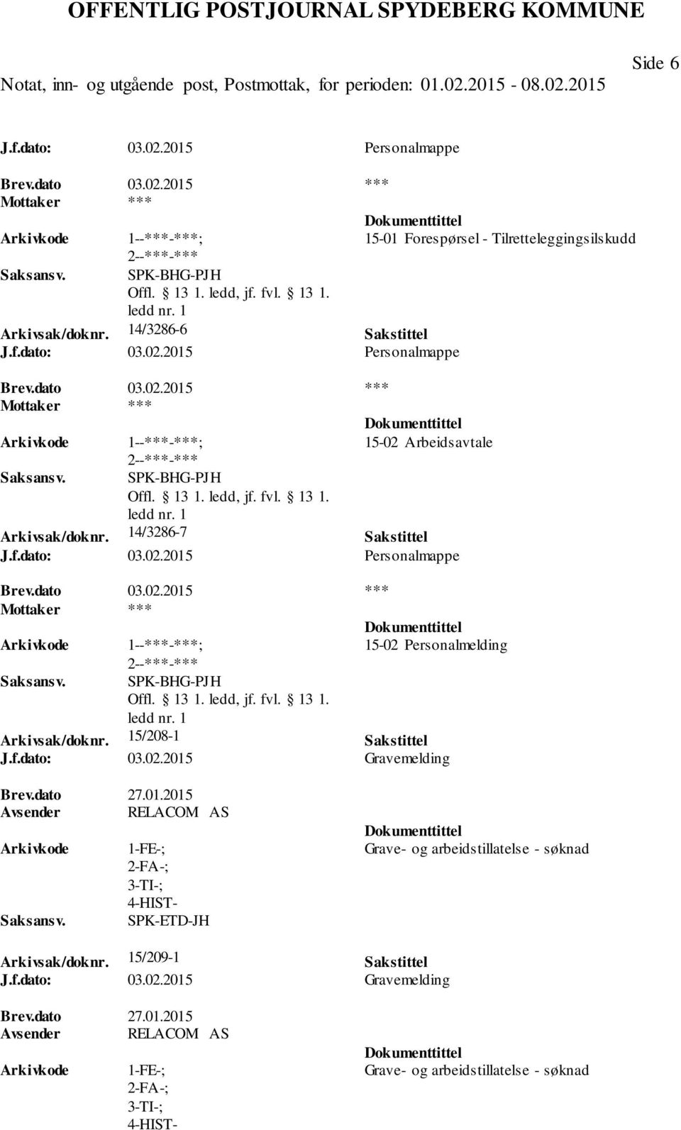 dato 27.01.2015 Avsender RELACOM AS 1-FE-; 3-TI-; 4-HIST- SPK-ETD-JH Grave- og arbeidstillatelse - søknad Arkivsak/doknr. 15/209-1 Sakstittel J.f.dato: 03.02.