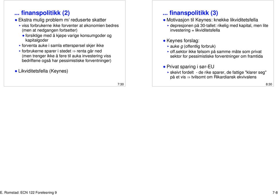 forventninger) Likviditetsfella (Keynes) 7:30.