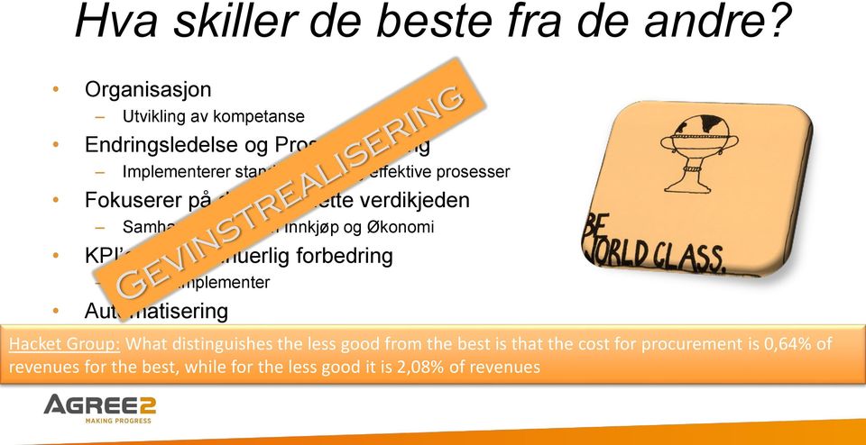 prosesser Fokuserer på den komplette verdikjeden Samhandling mellom Innkjøp og Økonomi KPI er og kontinuerlig forbedring