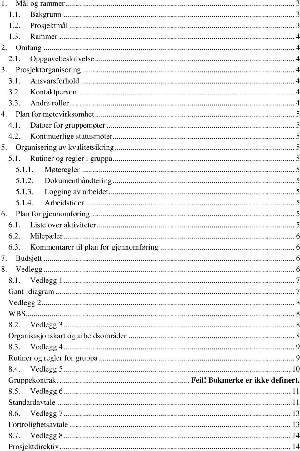 .. 5 5.1.1. Møteregler... 5 5.1.2. Dokumenthåndtering... 5 5.1.3. Logging av arbeidet... 5 5.1.4. Arbeidstider... 5 6. Plan for gjennomføring... 5 6.1. Liste over aktiviteter... 5 6.2. Milepæler... 6 6.