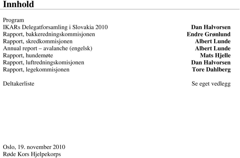 luftredningskomisjonen Rapport, legekommisjonen Deltakerliste Dan Halvorsen Endre Grønlund Albert