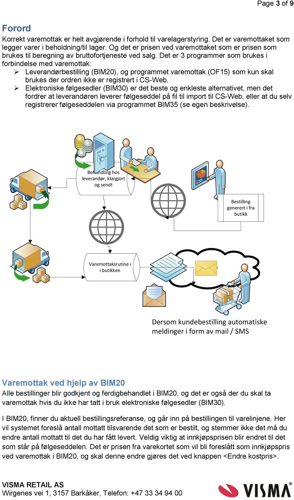 Det er 3 programmer som brukes i forbindelse med varemottak: Leverandørbestilling (BIM20), og programmet varemottak (OF15) som kun skal brukes der ordren ikke er registrert i CS-Web.