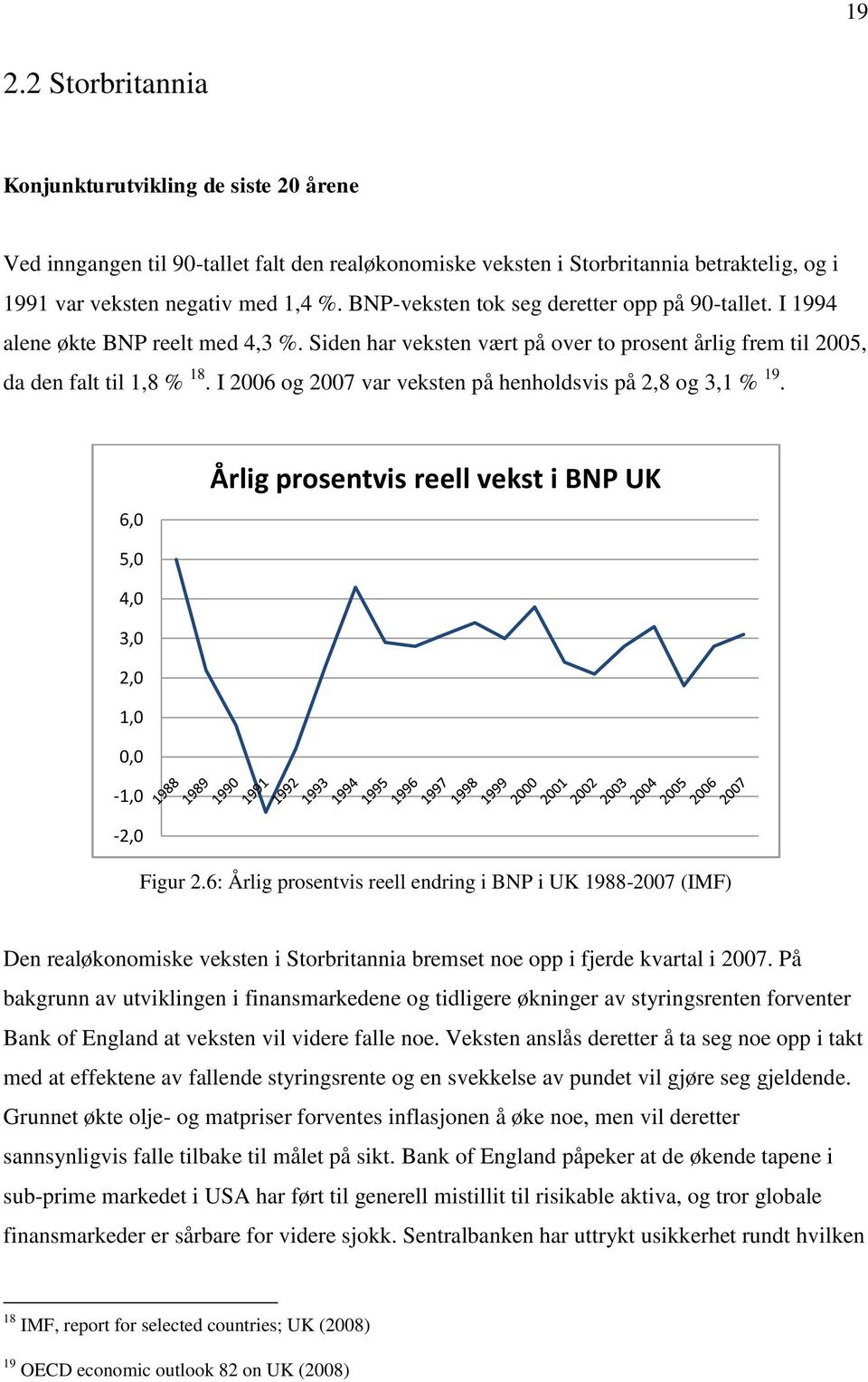 I 2006 og 2007 var veksten på henholdsvis på 2,8 og 3,1 % 19. 6,0 Årlig prosentvis reell vekst i BNP UK 5,0 4,0 3,0 2,0 1,0 0,0-1,0-2,0 Figur 2.