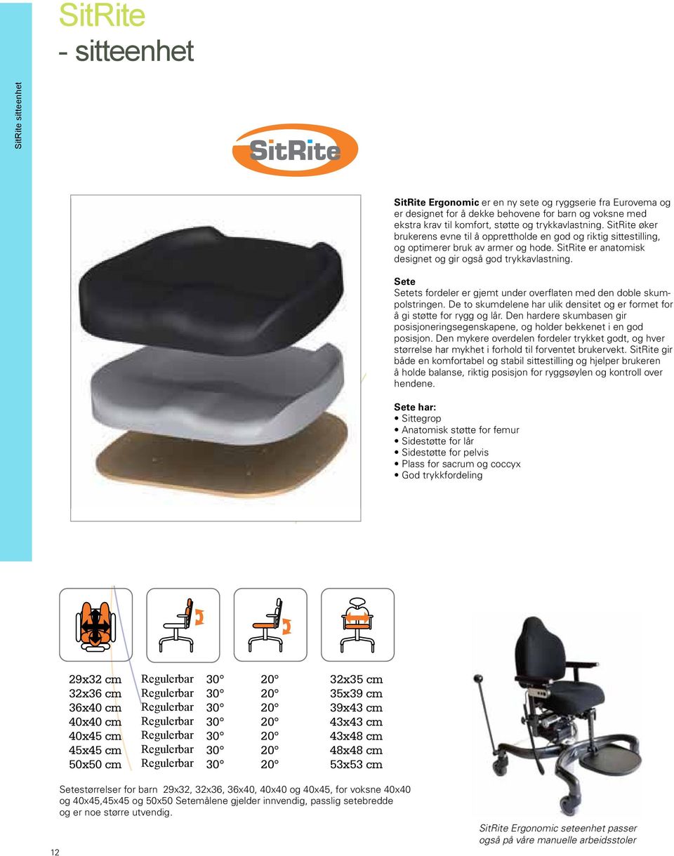 The stable sitting SitRite seat system SitRite - seat system SitRite is a new addition for children and adults to Eurovema s product range, and has been included to meet the  The stable sitting