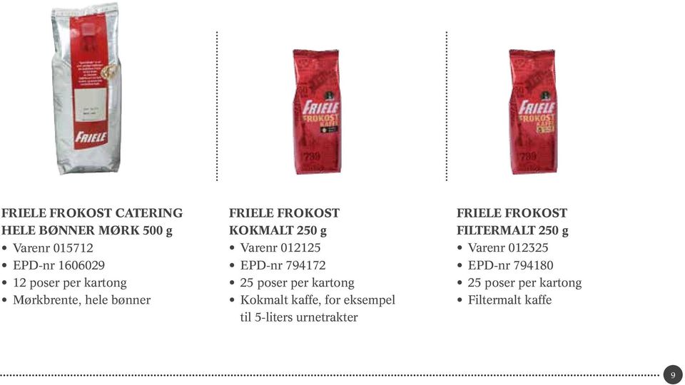 794172 25 poser per kartong Kokmalt kaffe, for eksempel til 5-liters urnetrakter Friele