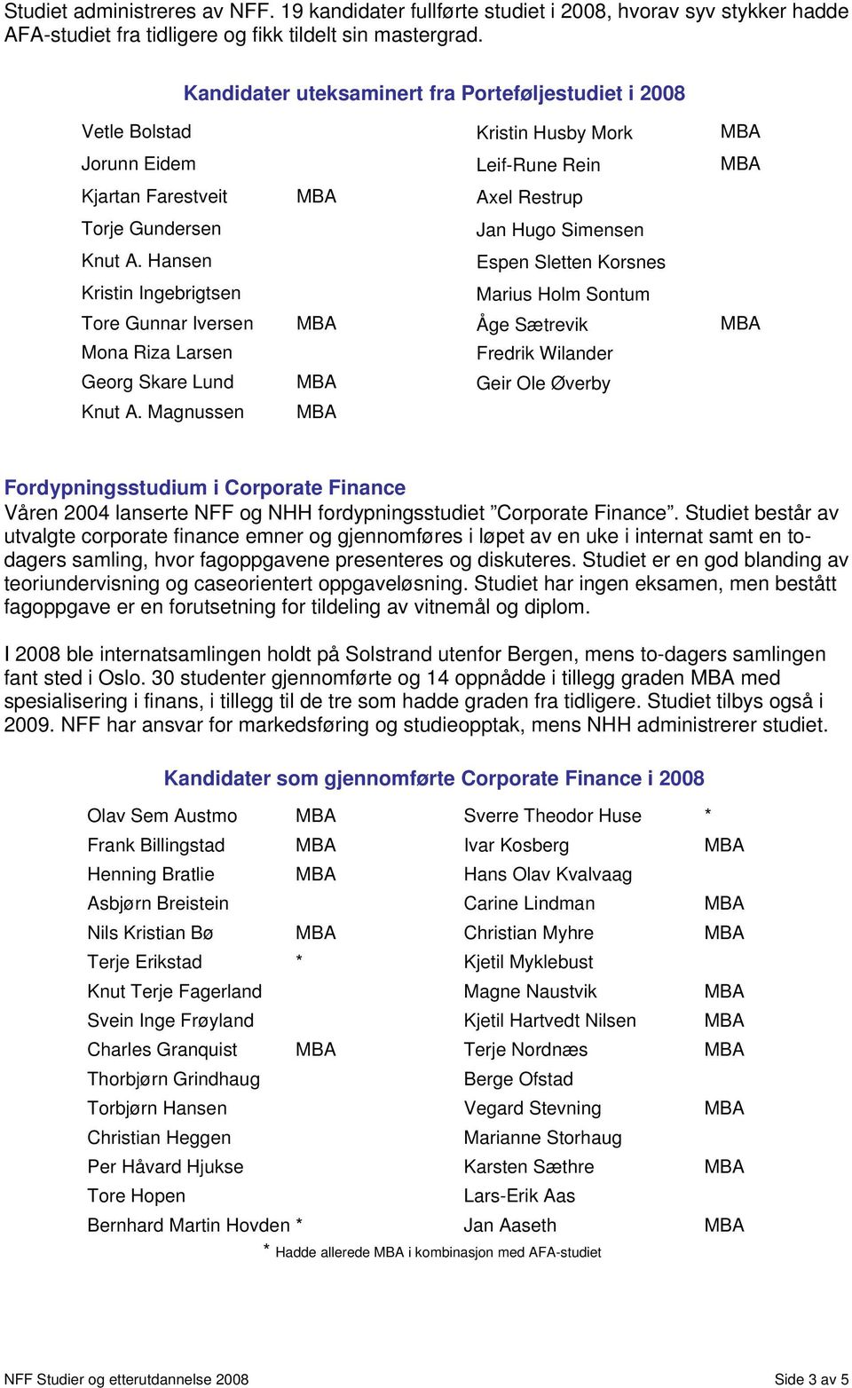 Hansen Espen Sletten Korsnes Kristin Ingebrigtsen Marius Holm Sontum Tore Gunnar Iversen MBA Åge Sætrevik MBA Mona Riza Larsen Fredrik Wilander Georg Skare Lund MBA Geir Ole Øverby Knut A.