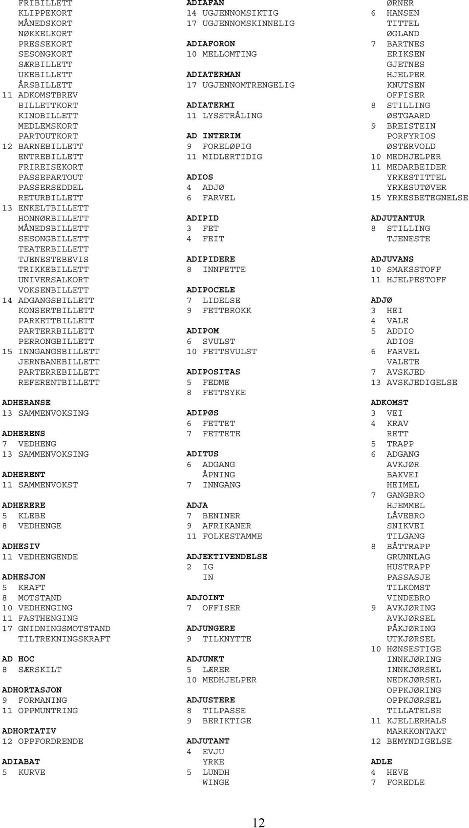 KONSERTBILLETT PARKETTBILLETT PARTERRBILLETT PERRONGBILLETT 15 INNGANGSBILLETT JERNBANEBILLETT PARTERREBILLETT REFERENTBILLETT ADHERANSE 13 SAMMENVOKSING ADHERENS 7 VEDHENG 13 SAMMENVOKSING ADHERENT