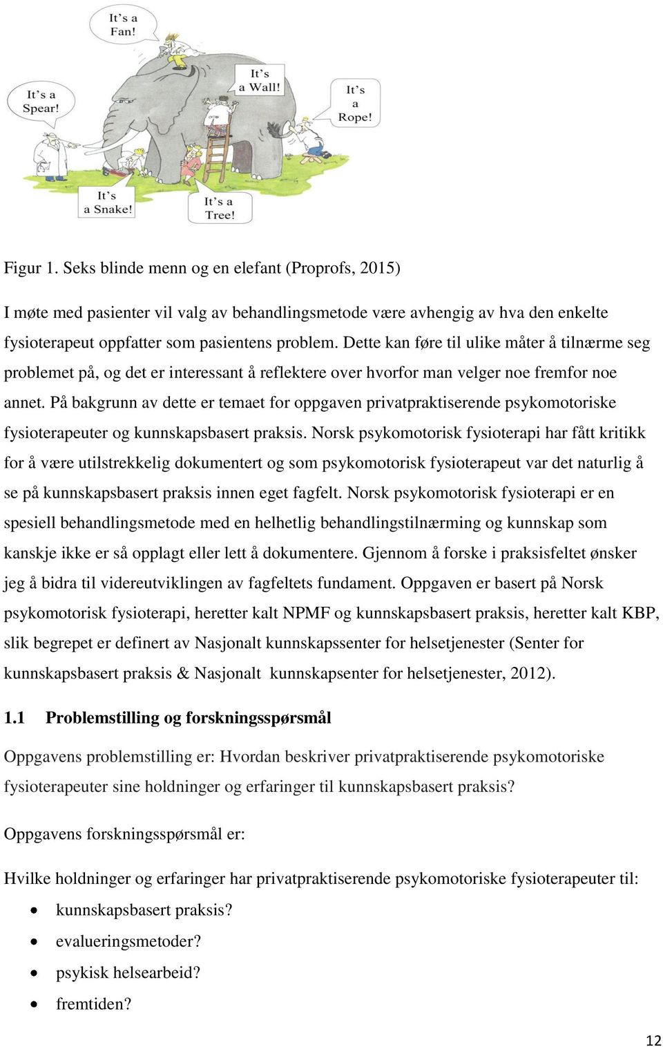 På bakgrunn av dette er temaet for oppgaven privatpraktiserende psykomotoriske fysioterapeuter og kunnskapsbasert praksis.