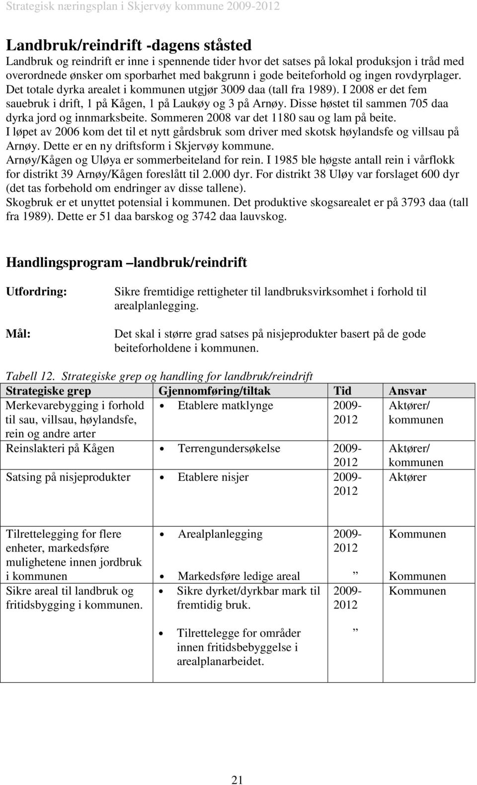 I 2008 er det fem sauebruk i drift, 1 på Kågen, 1 på Laukøy og 3 på Arnøy. Disse høstet til sammen 705 daa dyrka jord og innmarksbeite. Sommeren 2008 var det 1180 sau og lam på beite.