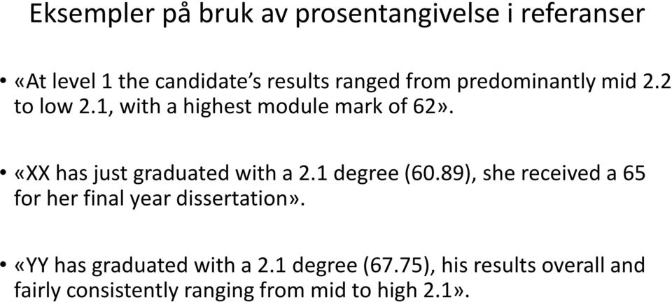 «XX has just graduated with a 2.1 degree (60.