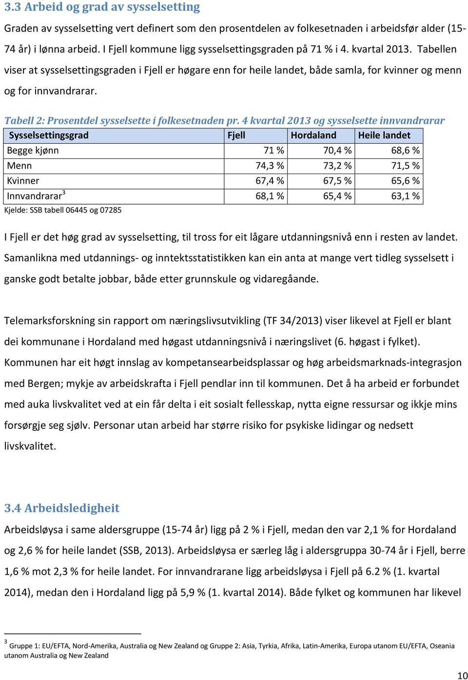 Tabell 2: Prosentdel sysselsette i folkesetnaden pr.