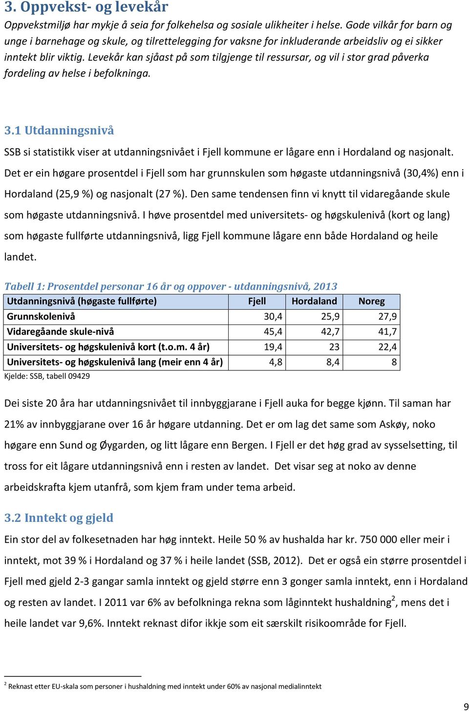 Levekår kan sjåast på som tilgjenge til ressursar, og vil i stor grad påverka fordeling av helse i befolkninga. 3.