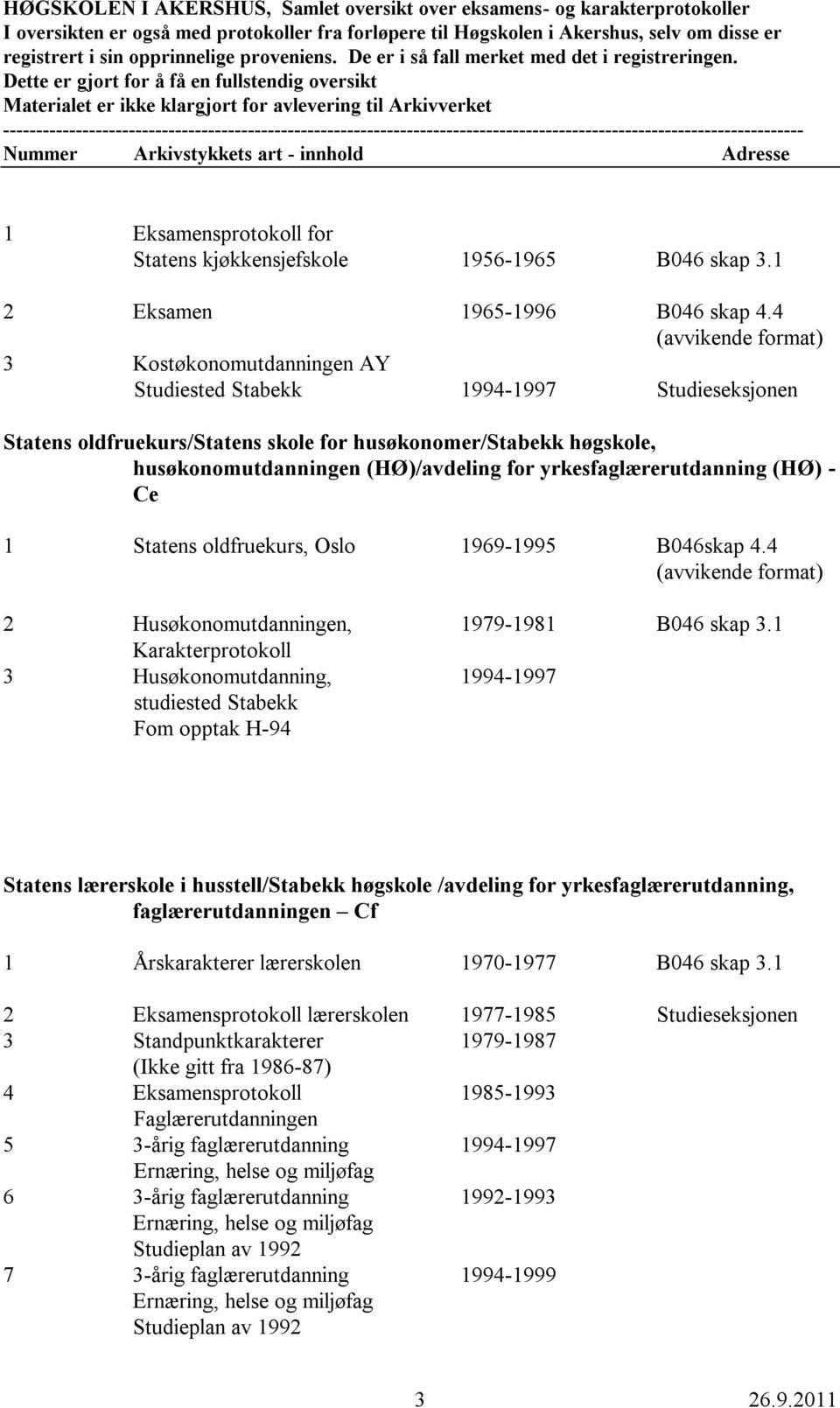 yrkesfaglærerutdanning (HØ) - Ce 1 Statens oldfruekurs, Oslo 1969-1995 B046skap 4.4 (avvikende format) 2 Husøkonomutdanningen, 1979-1981 B046 skap 3.