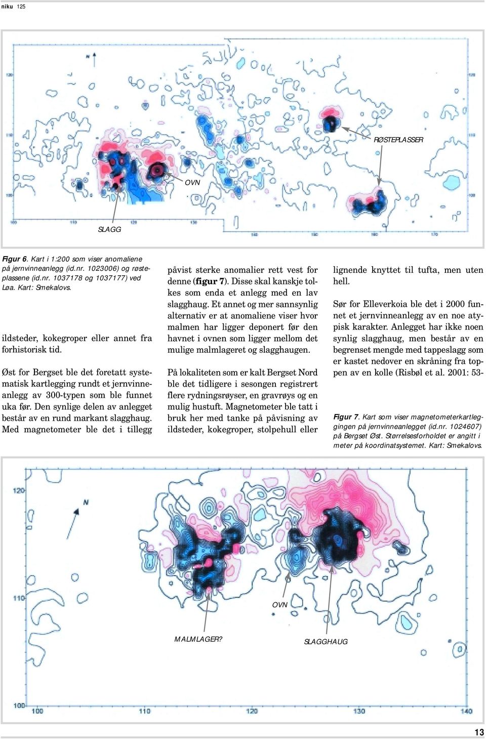 Den synlige delen av anlegget består av en rund markant slagghaug. Med magnetometer ble det i tillegg påvist sterke anomalier rett vest for denne (figur 7).