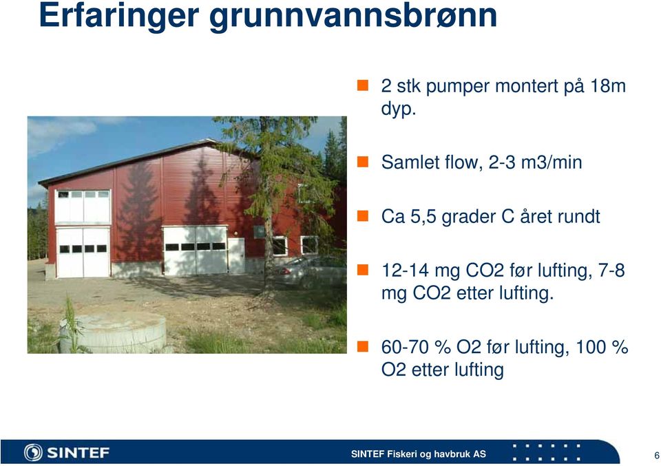 Samlet flow, 2-3 m3/min Ca 5,5 grader C året rundt