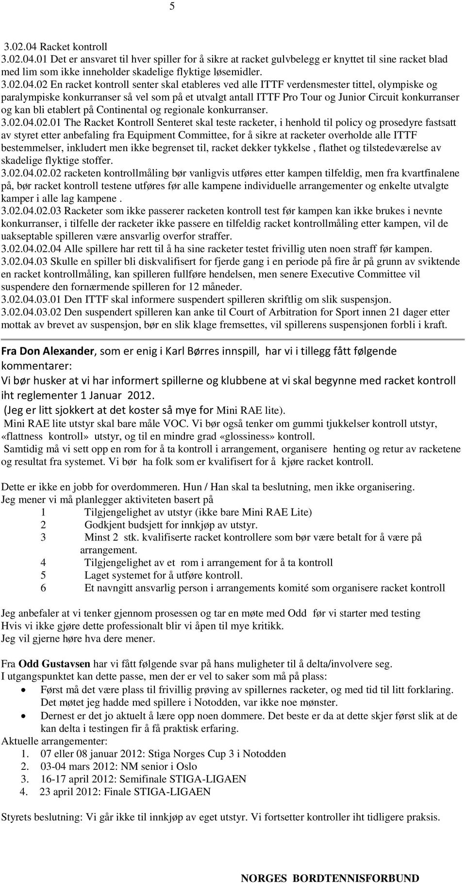 01 Det er ansvaret til hver spiller for å sikre at racket gulvbelegg er knyttet til sine racket blad med lim som ikke inneholder skadelige flyktige løsemidler. 3.02.04.