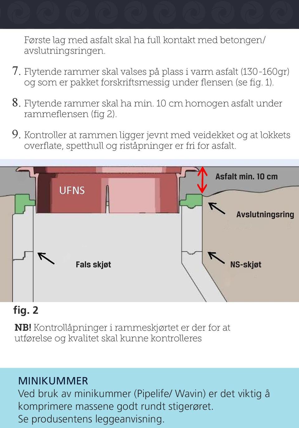 10 cm homogen asfalt under rammeflensen (fig 2). 9.