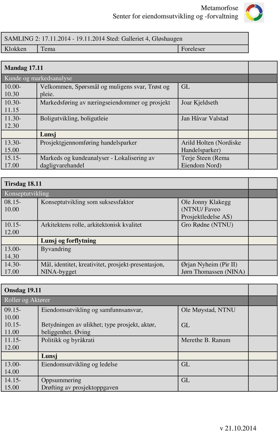 15- Markeds og kundeanalyser - Lokalisering av 17.00 dagligvarehandel Joar Kjeldseth Jan Håvar Valstad Arild Holten (Nordiske Handelsparker) Terje Steen (Rema Eiendom Nord) Tirsdag 18.