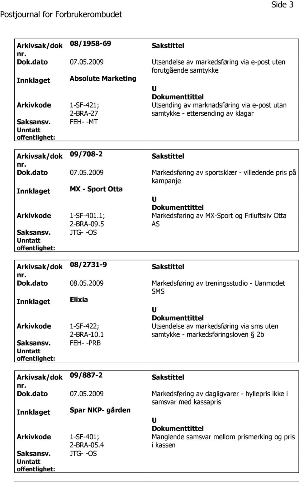 -MT Arkivsak/dok 09/708-2 Sakstittel Dok.dato 07.05.2009 Markedsføring av sportsklær - villedende pris på kampanje nnklaget MX - Sport Otta 1-SF-401.1; 2-BRA-09.