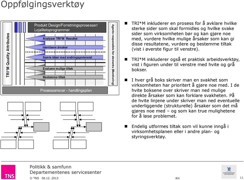 I hver grå boks skriver man en svakhet som virksomheten har prioritert å gjøre noe med. I de hvite boksene over skriver man ned mulige direkte årsaker som kan forklare svakheten.