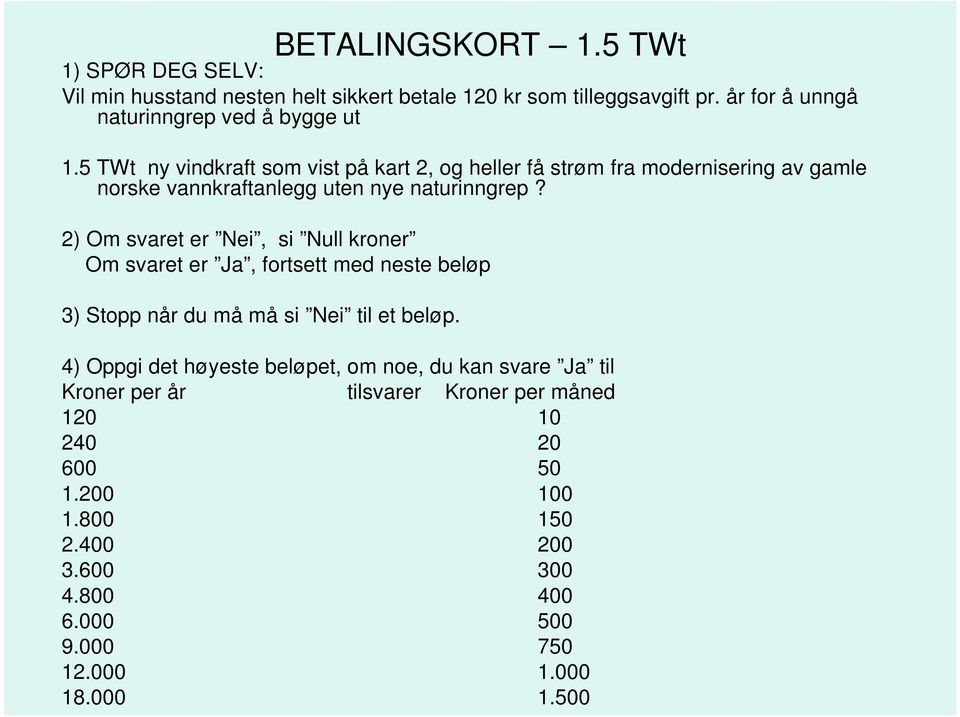 5 TWt ny vindkraft som vist på kart 2, og heller få strøm fra modernisering av gamle norske vannkraftanlegg uten nye naturinngrep?