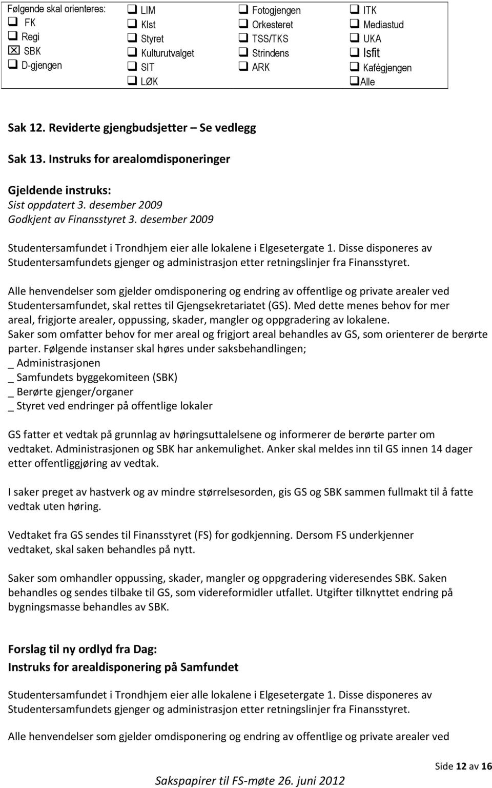 desember 2009 Studentersamfundet i Trondhjem eier alle lokalene i Elgesetergate 1. Disse disponeres av Studentersamfundets gjenger og administrasjon etter retningslinjer fra Finansstyret.