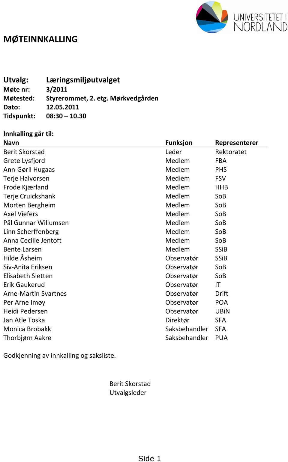 Cruickshank Medlem SoB Morten Bergheim Medlem SoB Axel Viefers Medlem SoB Pål Gunnar Willumsen Medlem SoB Linn Scherffenberg Medlem SoB Anna Cecilie Jentoft Medlem SoB Bente Larsen Medlem SSiB Hilde