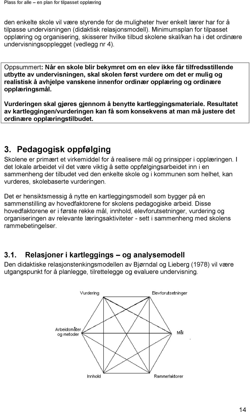 Oppsummert: Når en skole blir bekymret om en elev ikke får tilfredsstillende utbytte av undervisningen, skal skolen først vurdere om det er mulig og realistisk å avhjelpe vanskene innenfor ordinær