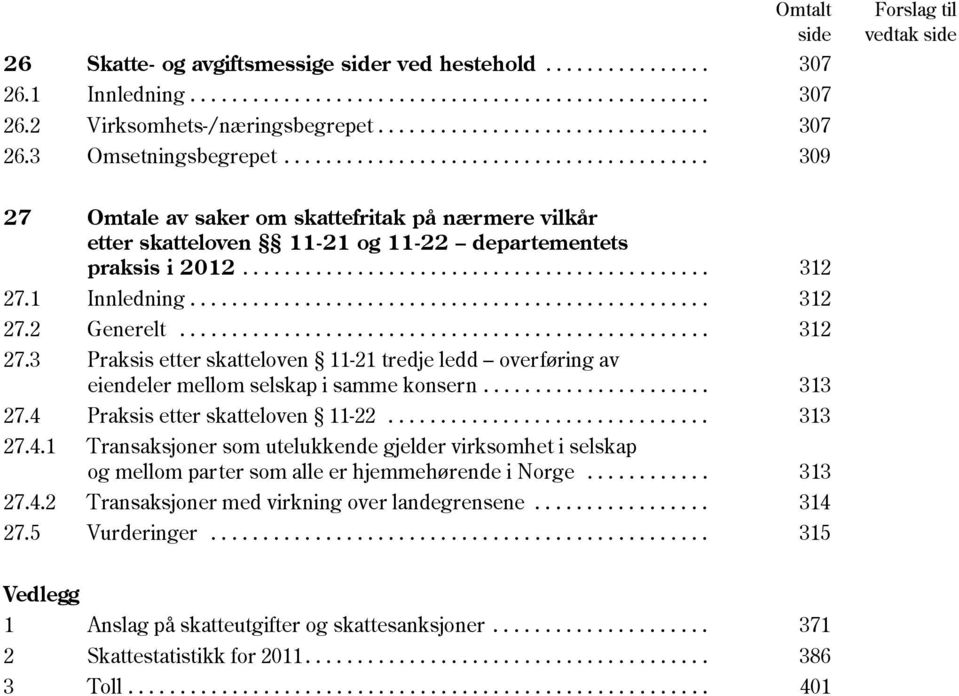 1 Innledning.................................................. 312 27.2 Generelt................................................... 312 27.3 Praksis etter skatteloven 11-21 tredje ledd overføring av eiendeler mellom selskap i samme konsern.