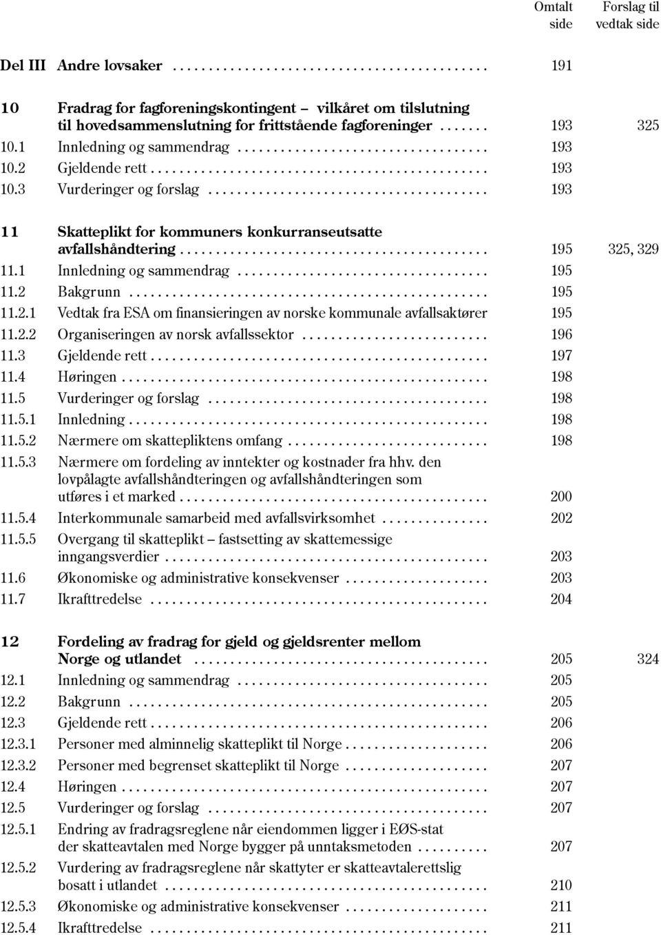 ...................................... 193 11 Skatteplikt for kommuners konkurranseutsatte avfallshåndtering........................................... 195 325, 329 11.1 Innledning og sammendrag.