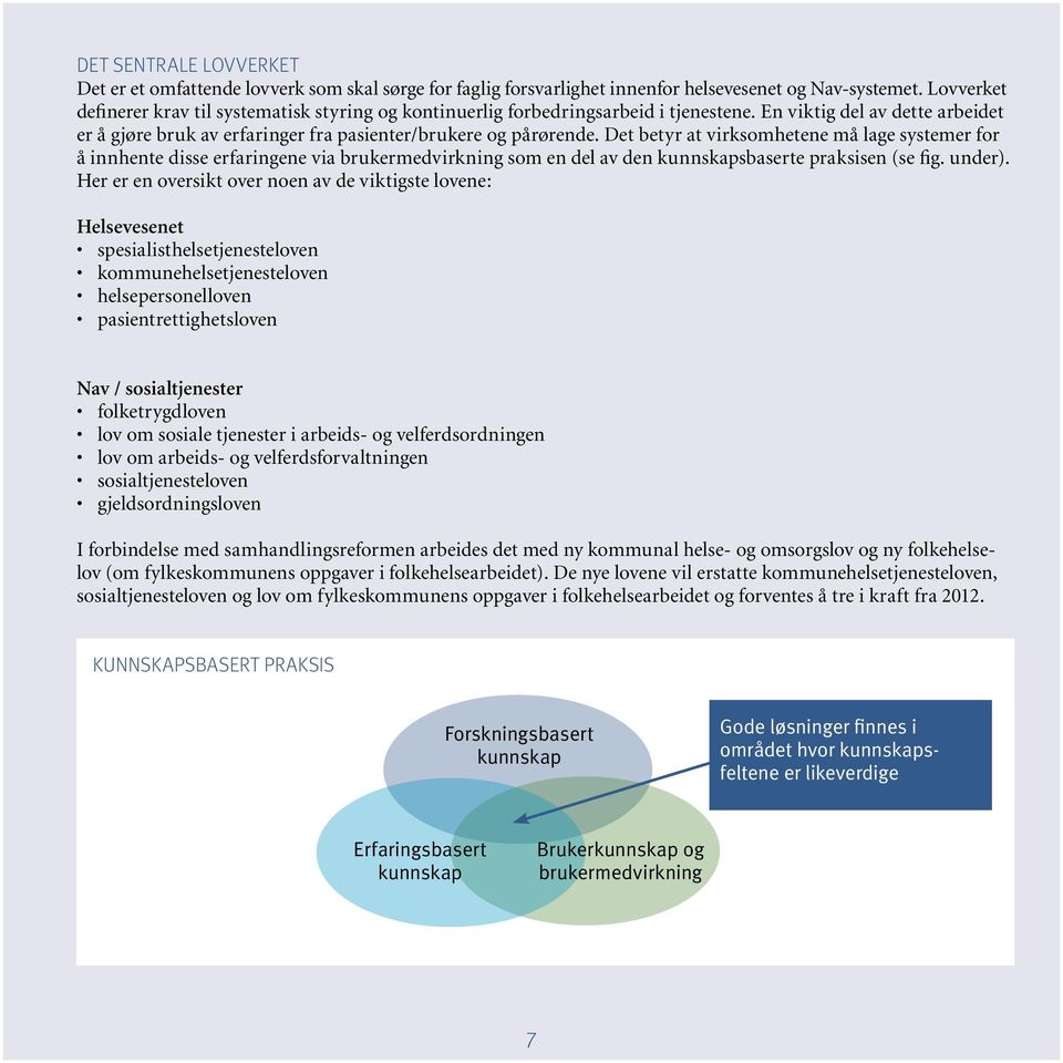 Det betyr at virksomhetene må lage systemer for å innhente disse erfaringene via brukermedvirkning som en del av den kunnskapsbaserte praksisen (se fig. under).