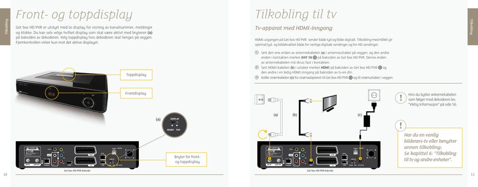 Tilkobling til tv Tv-pprt med -inngng -utgngen på Get box HD PVR sender både lyd og bilde digitlt. Tilkobling med gir optiml lyd- og bildekvlitet både for vnlige digitle sendinger og for HD-sendinger.