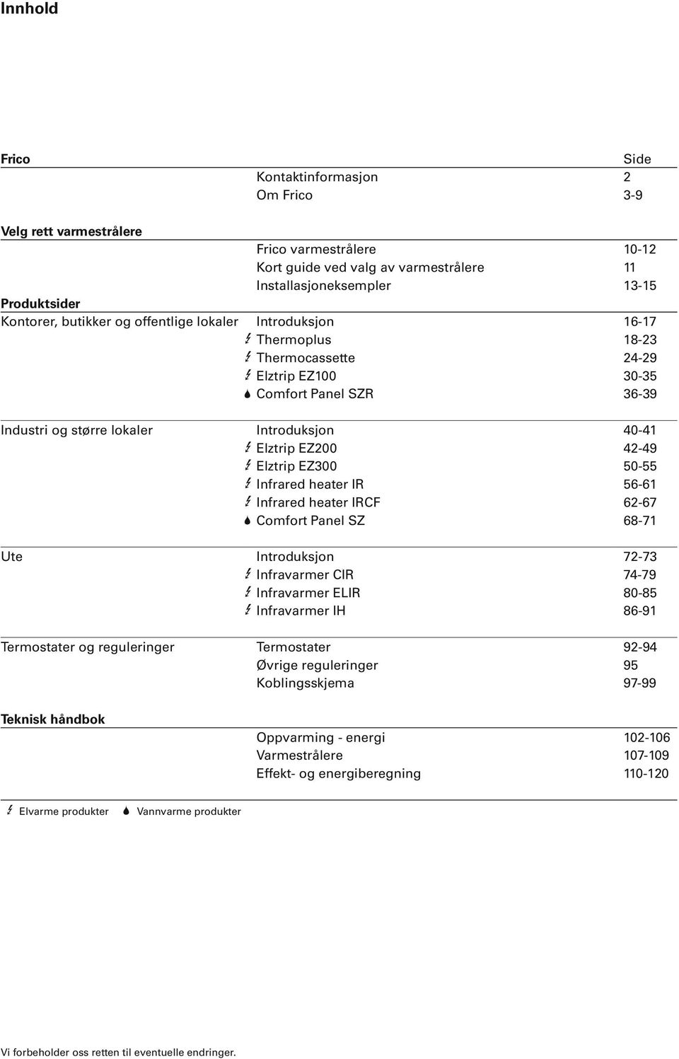 EZ200 42-49 3 Elztrip EZ300 50-55 3 Infrared heater IR 56-61 3 Infrared heater IRCF 62-67 2 Comfort Panel SZ 68-71 Ute Introduksjon 72-73 3 Infravarmer CIR 74-79 3 Infravarmer ELIR 80-85 3