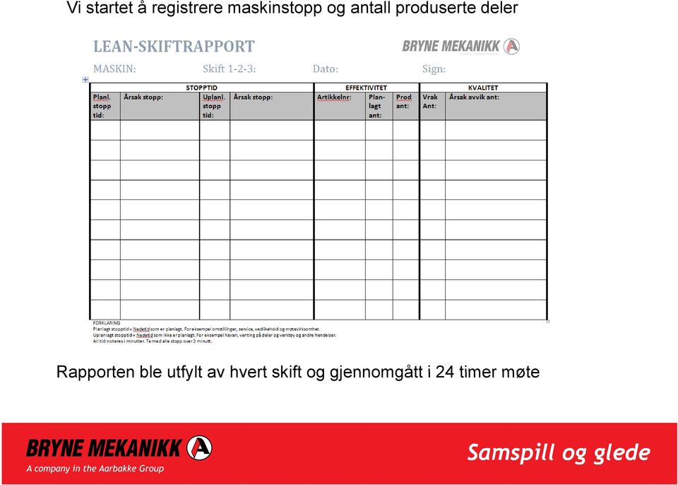 deler Rapporten ble utfylt av