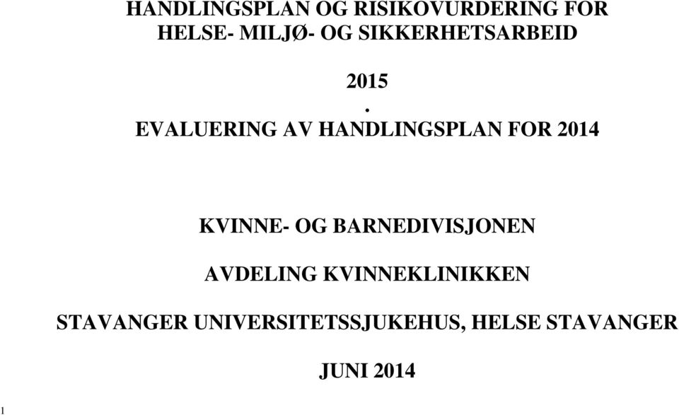 EVALUERING AV HANDLINGSPLAN FOR 2014 KVINNE- OG