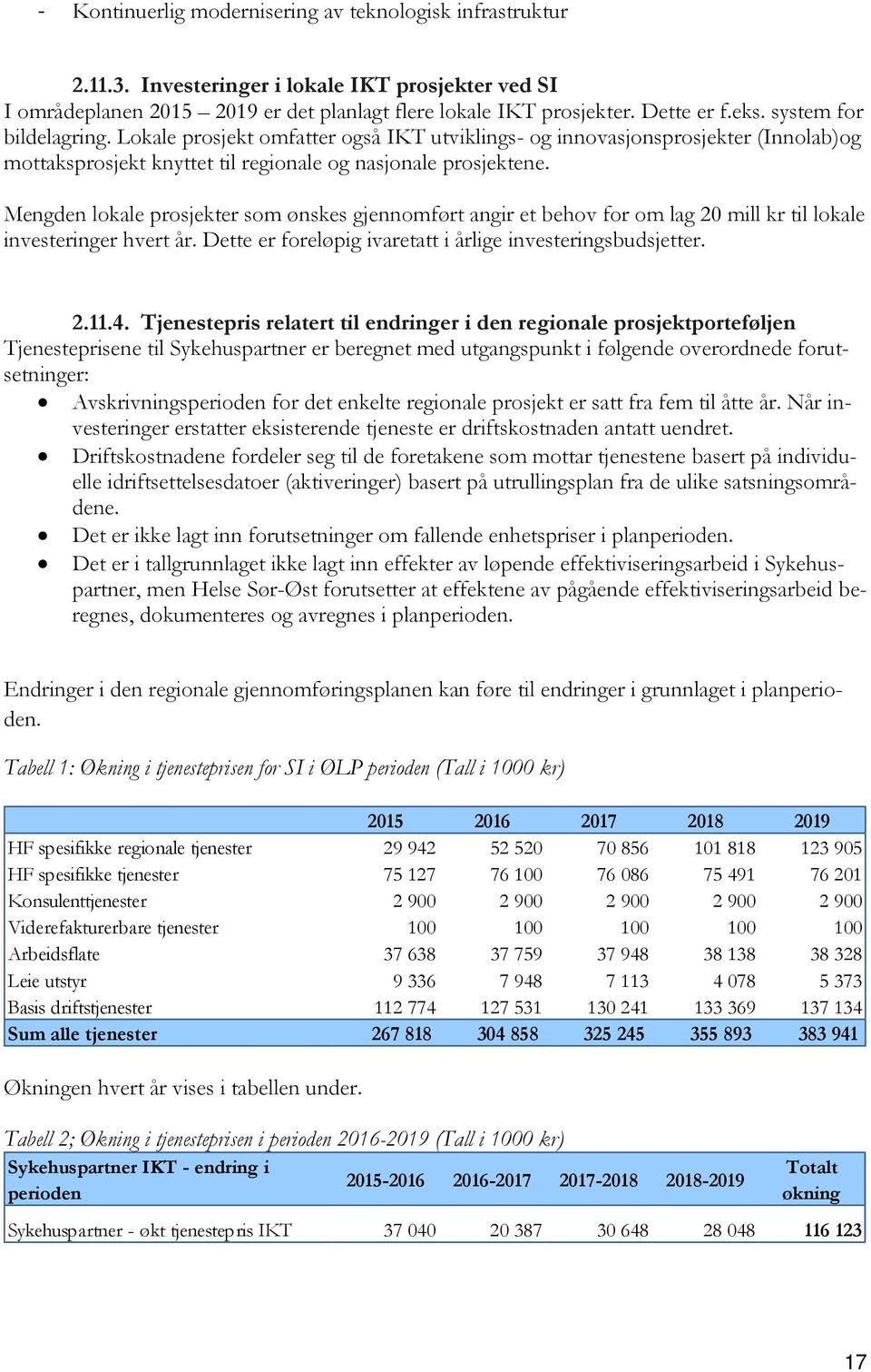 Mengden lokale prosjekter som ønskes gjennomført angir et behov for om lag 20 mill kr til lokale investeringer hvert år. Dette er foreløpig ivaretatt i årlige investeringsbudsjetter. 2.11.4.