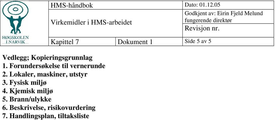 Revisjon nr. Kapittel 7 Dokument 1 Side 5 av 5 Vedlegg; Kopieringsgrunnlag 1.