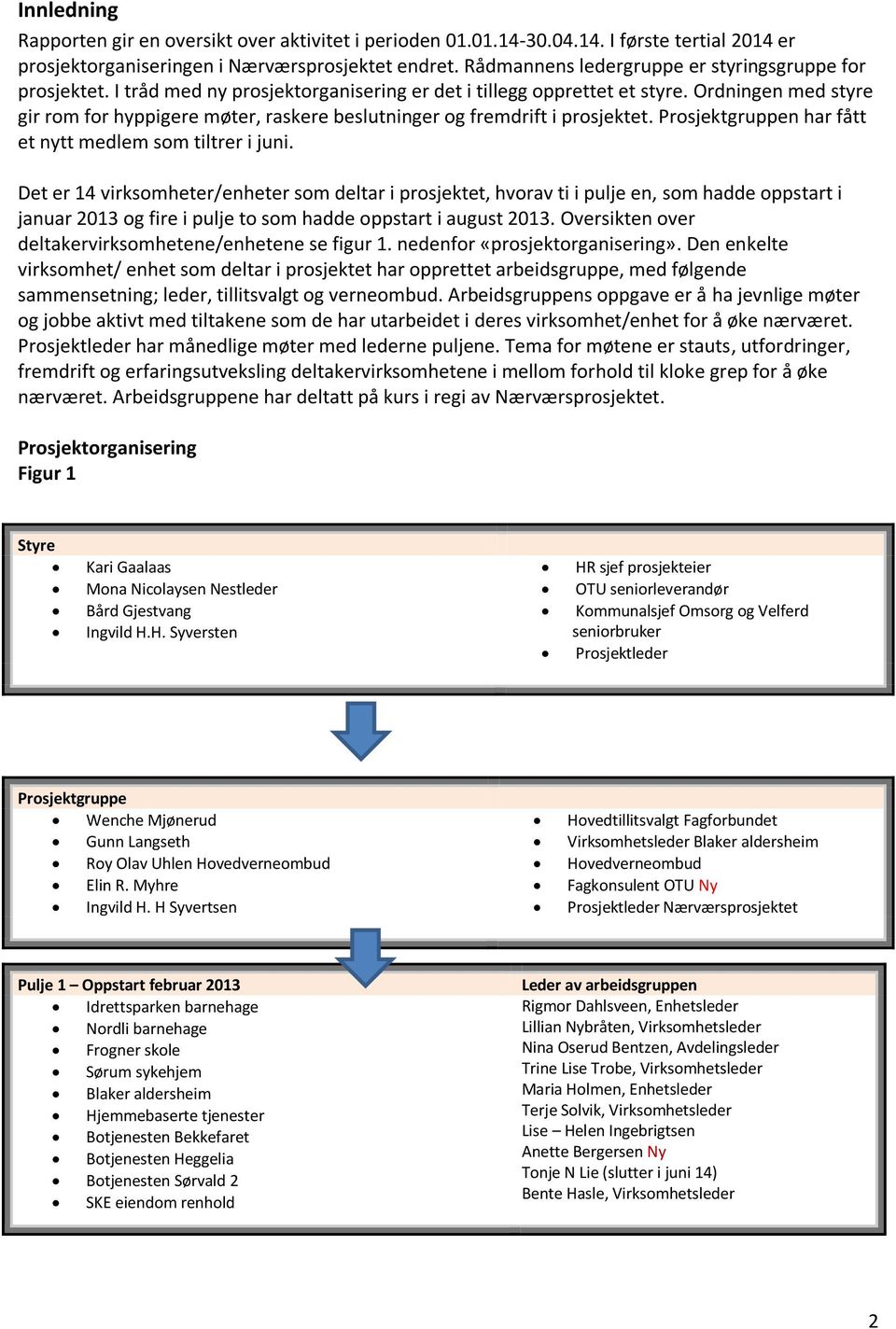 Ordningen med styre gir rom for hyppigere møter, raskere beslutninger og fremdrift i prosjektet. Prosjektgruppen har fått et nytt medlem som tiltrer i juni.