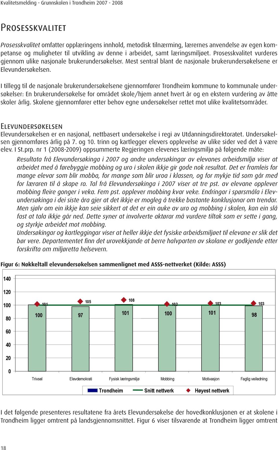 I tillegg til de nasjonale brukerundersøkelsene gjennomfører Trondheim kommune to kommunale undersøkelser: En brukerundersøkelse for området skole/hjem annet hvert år og en ekstern vurdering av åtte