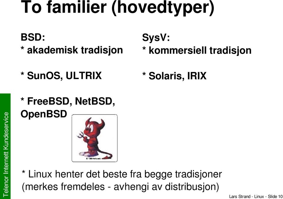 NetBSD, OpenBSD * Linux henter det beste fra begge tradisjoner