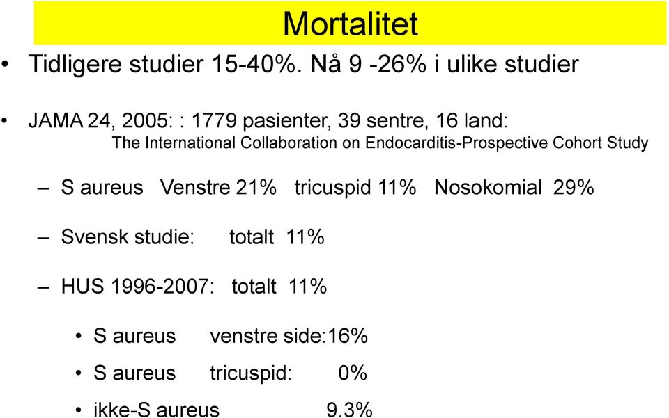 International Collaboration on Endocarditis-Prospective Cohort Study S aureus Venstre 21%
