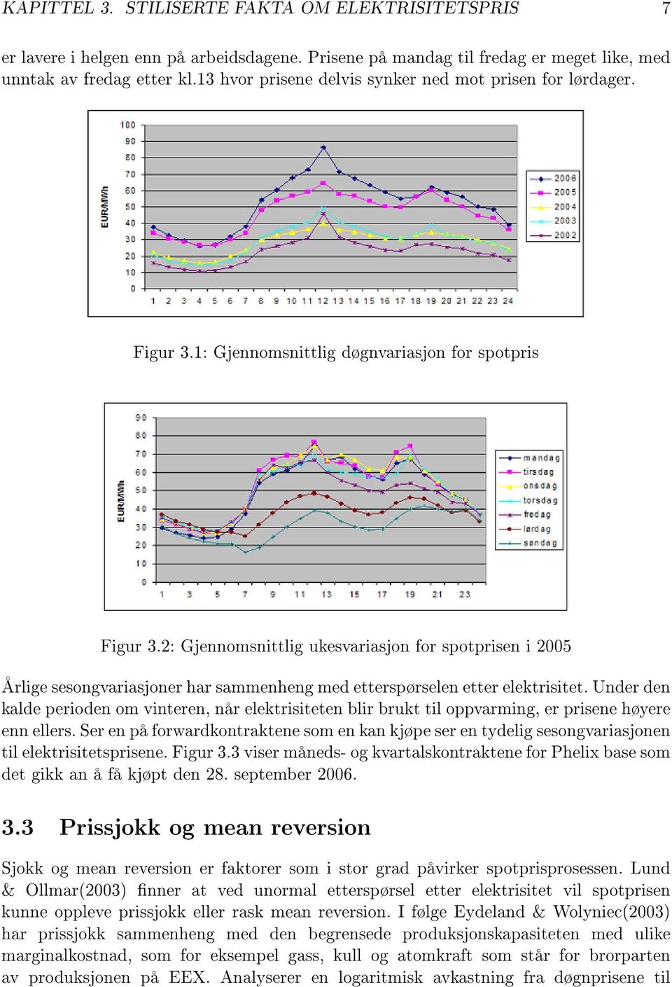 2: Gjennomsnittlig ukesvariasjon for spotprisen i 2005 Årlige sesongvariasjoner har sammenheng med etterspørselen etter elektrisitet.