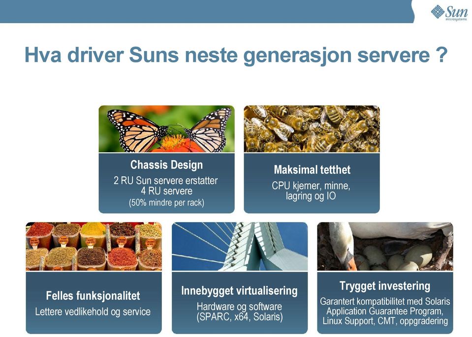 Lettere vedlikehold og service Maksimal tetthet CPU kjerner, minne, lagring og IO Innebygget