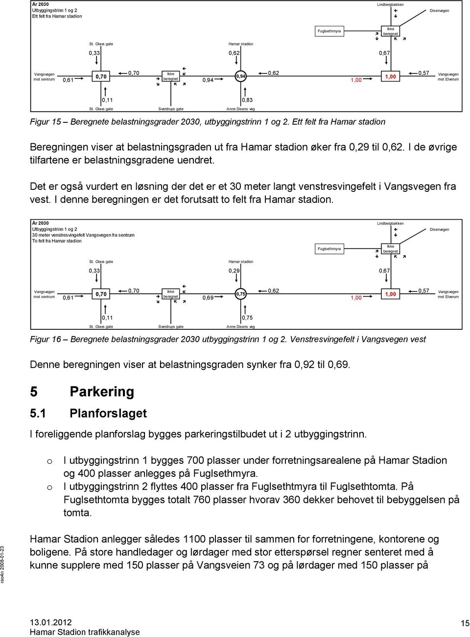 Olavs gate Sverdrups gate Anne Disens veg Figur 15 Beregnete belastningsgrader 2030, utbyggingstrinn 1 og 2.