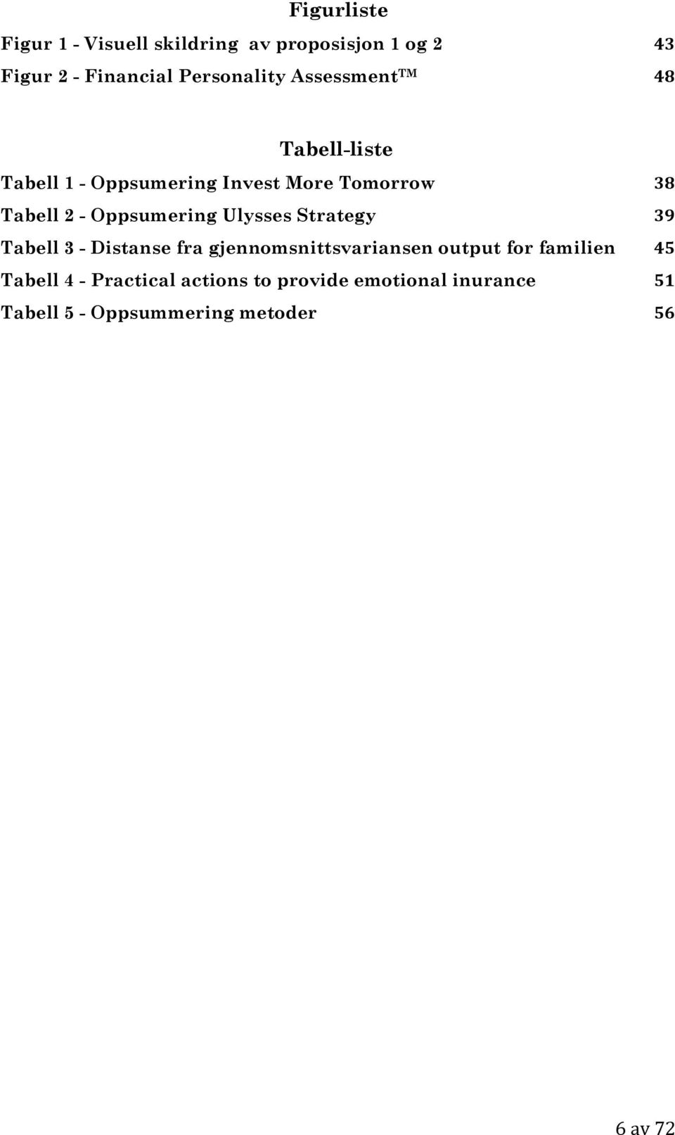 Oppsumering Ulysses Strategy Tabell 3 - Distanse fra gjennomsnittsvariansen output for familien