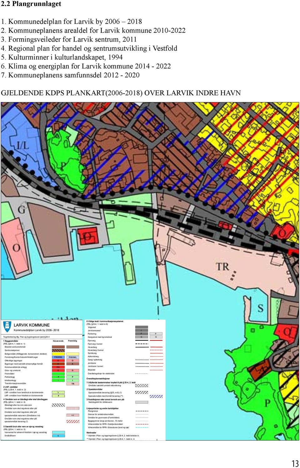 Kommuneplanens samfunnsdel 2012-2020 GJELDENDE KDPS PLANKART(2006-2018) OVER LARVIK INDRE HAVN LARVIK KOMMUNE Kommunedelplan Larvik by 2006-2018 Tegnforklaring iflg.