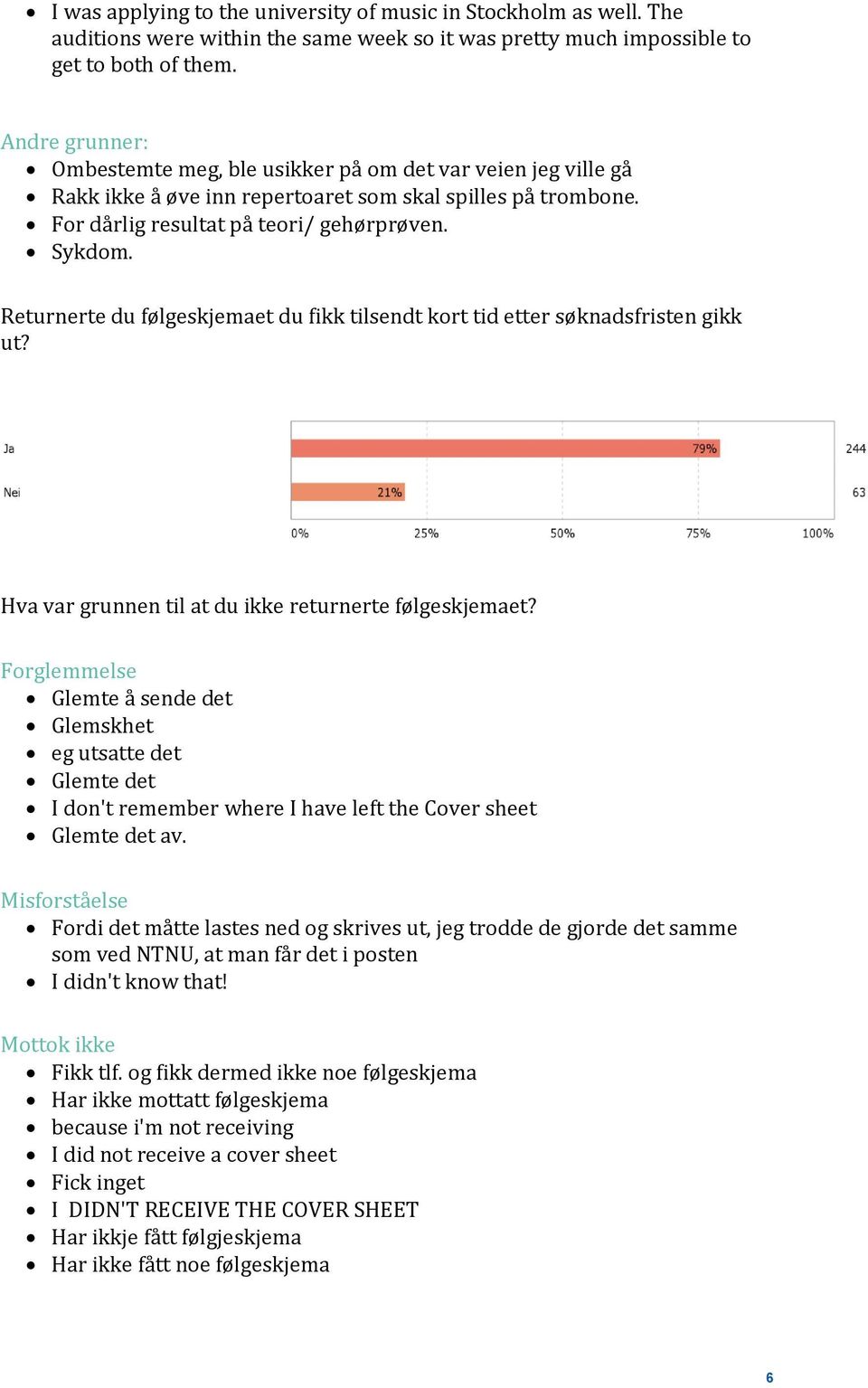 Returnerte du følgeskjemaet du fikk tilsendt kort tid etter søknadsfristen gikk ut? Hva var grunnen til at du ikke returnerte følgeskjemaet?