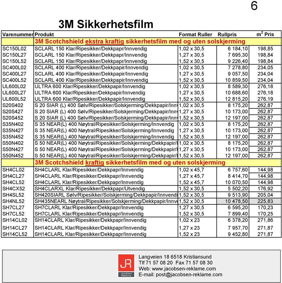 SCLARL 400 Klar/Ripesikker/Dekkpapir/Innvendig 1,02 x 30,5 7 278,80 234,05 SC400L27 SCLARL 400 Klar/Ripesikker/Dekkpapir/Innvendig 1,27 x 30,5 9 057,50 234,04 SC400L52 SCLARL 400