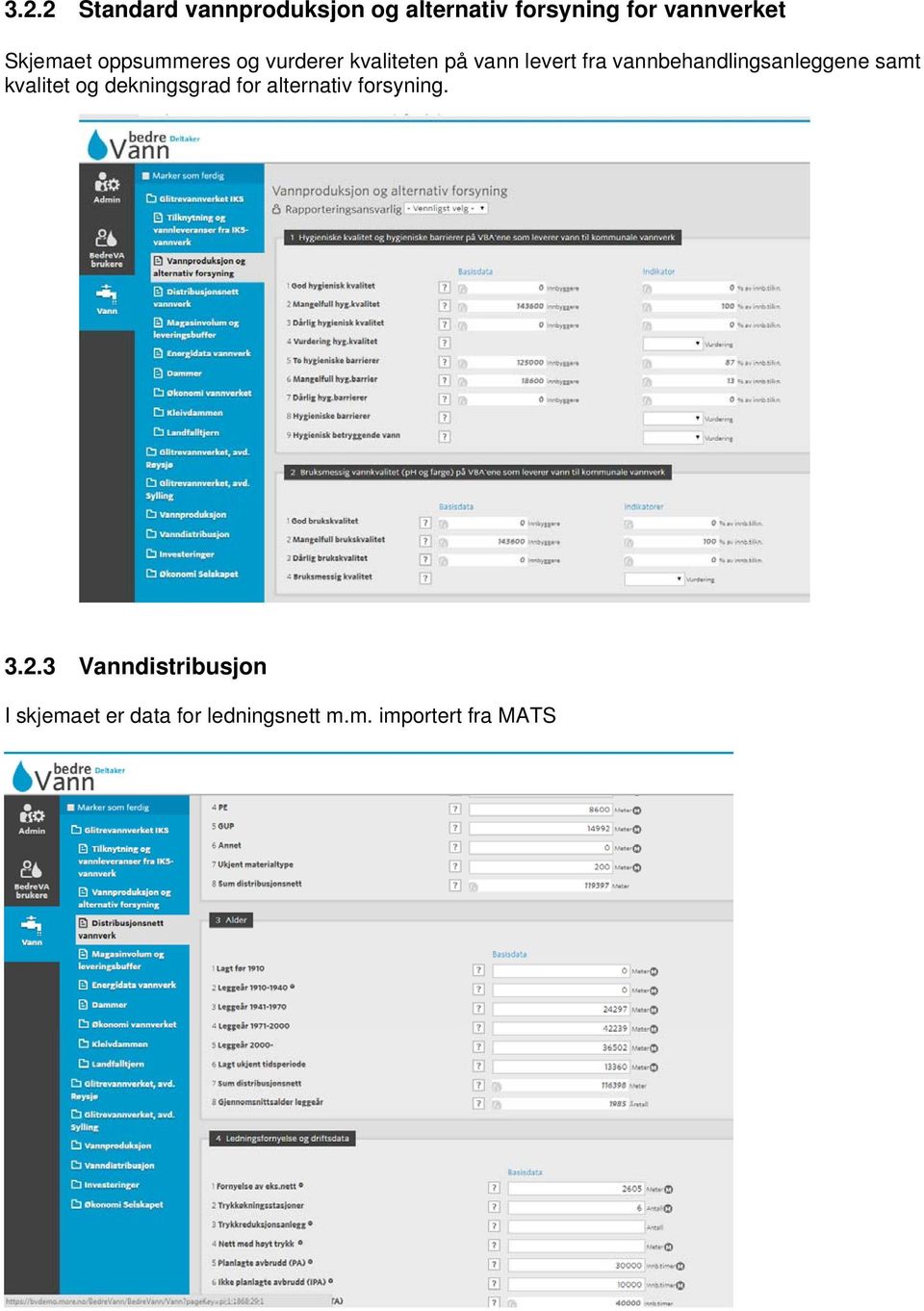 vannbehandlingsanleggene samt kvalitet og dekningsgrad for alternativ